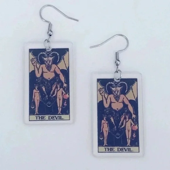 “The Devil” Tarot Card Handmade Drop Earrings - Picture 2 of 4